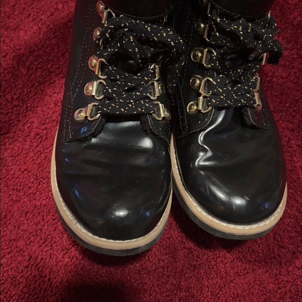 Zara girls tie up faux fur lined patent leather boots eu 34 us 2